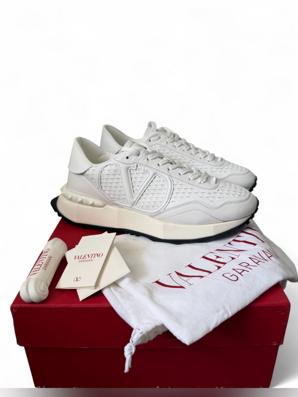 Valentino Garavani Men's Low Top Lace-Up Sneakers White/Black Logo 42 EU / 9 US